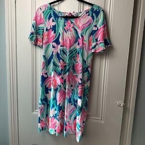 Lilly Pulitzer T-Shirt Dress Womens Small Floral Short Sleeve 100% Pima Cotton